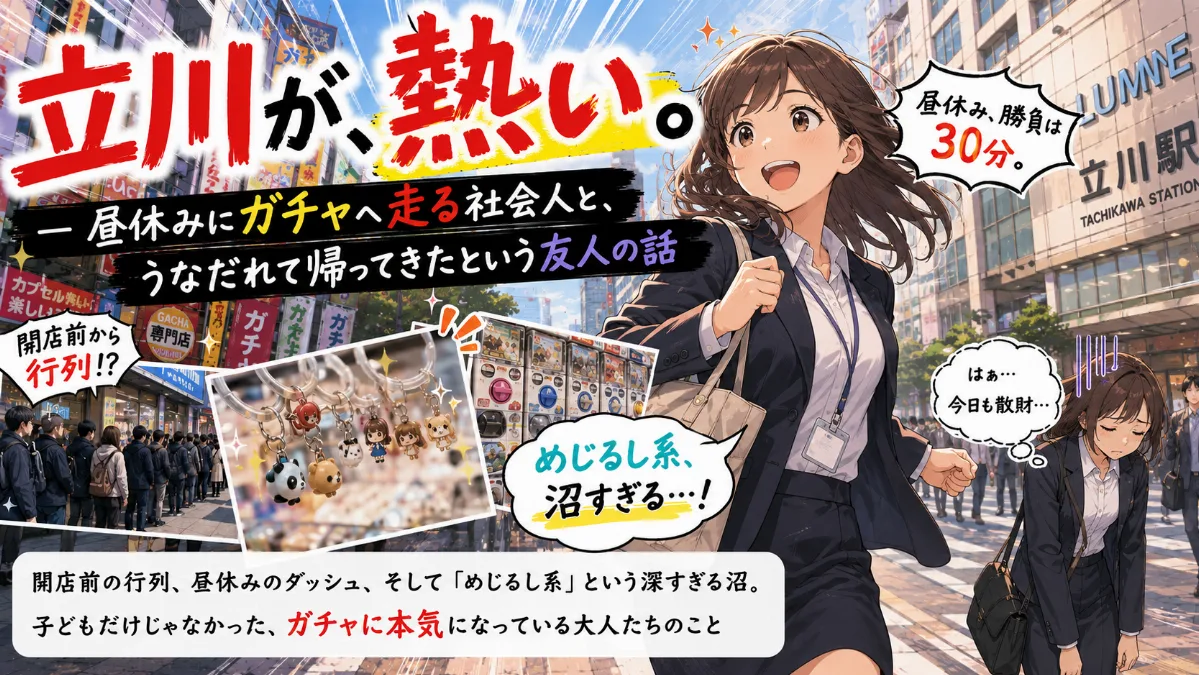 立川が、熱い。 — 昼休みにガチャへ走る社会人と、うなだれて帰ってきたという友人の話